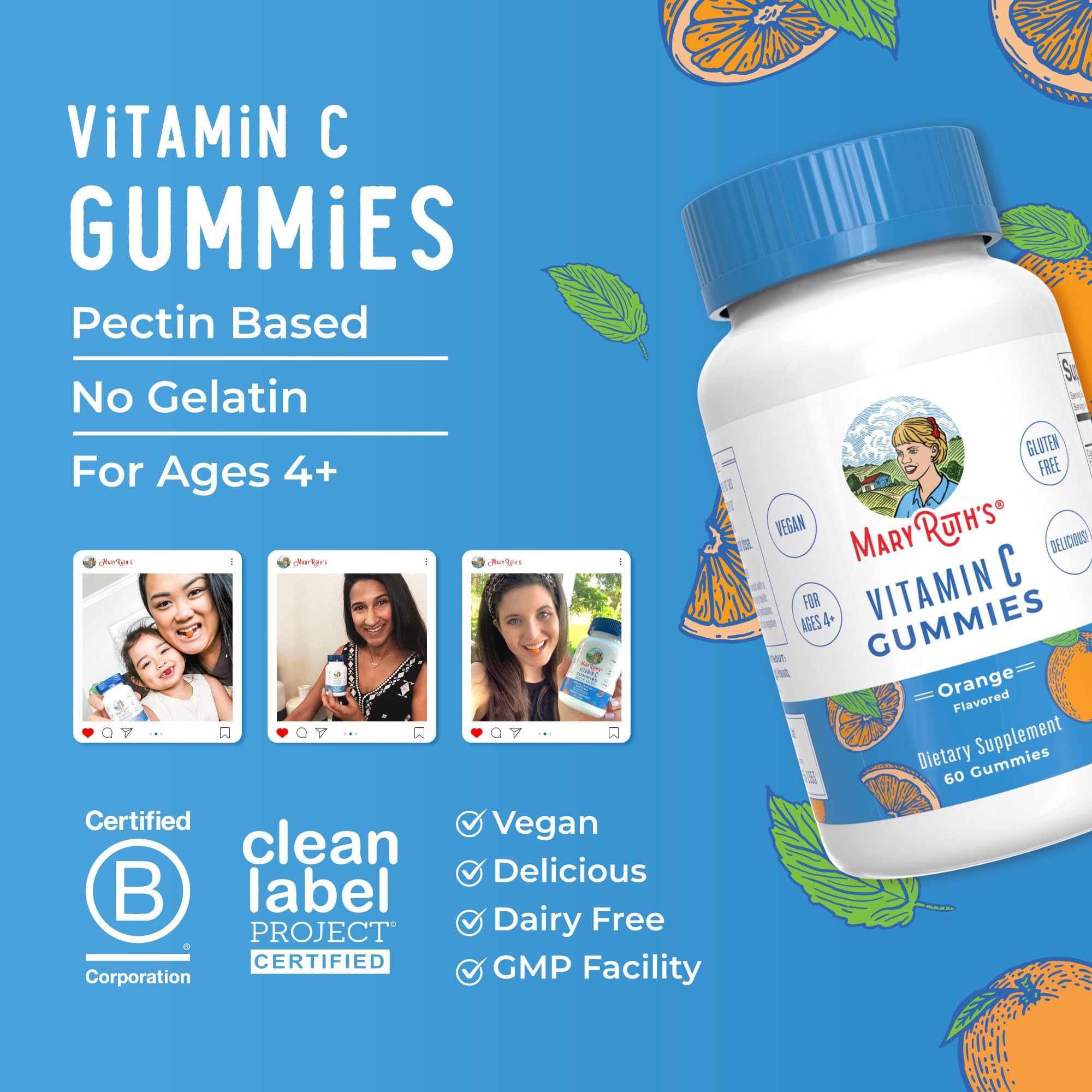 Graphic showing vitamin C benefits and orange flavor