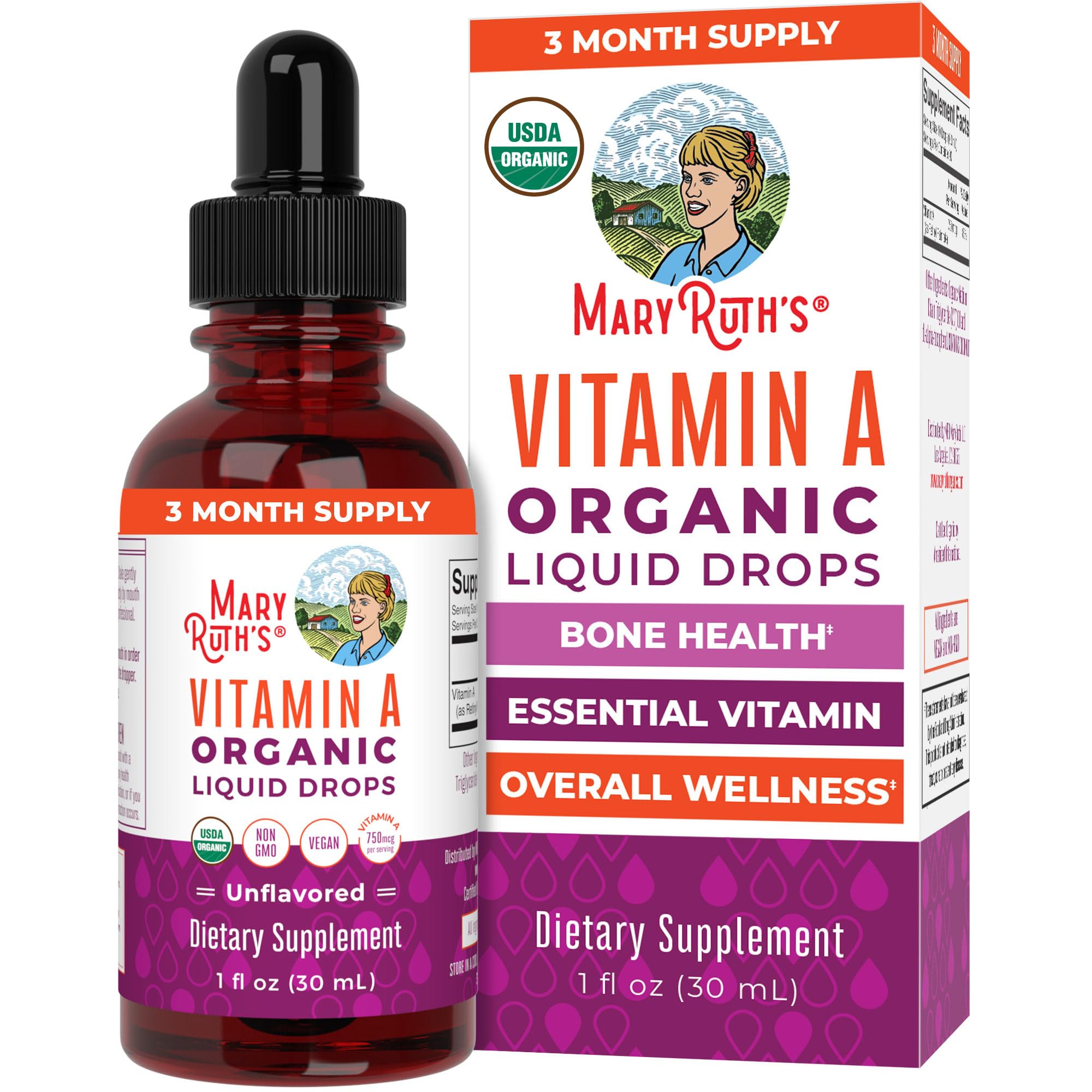 MaryRuth Organics Vitamin A Liquid Drops 1 oz bottle front view