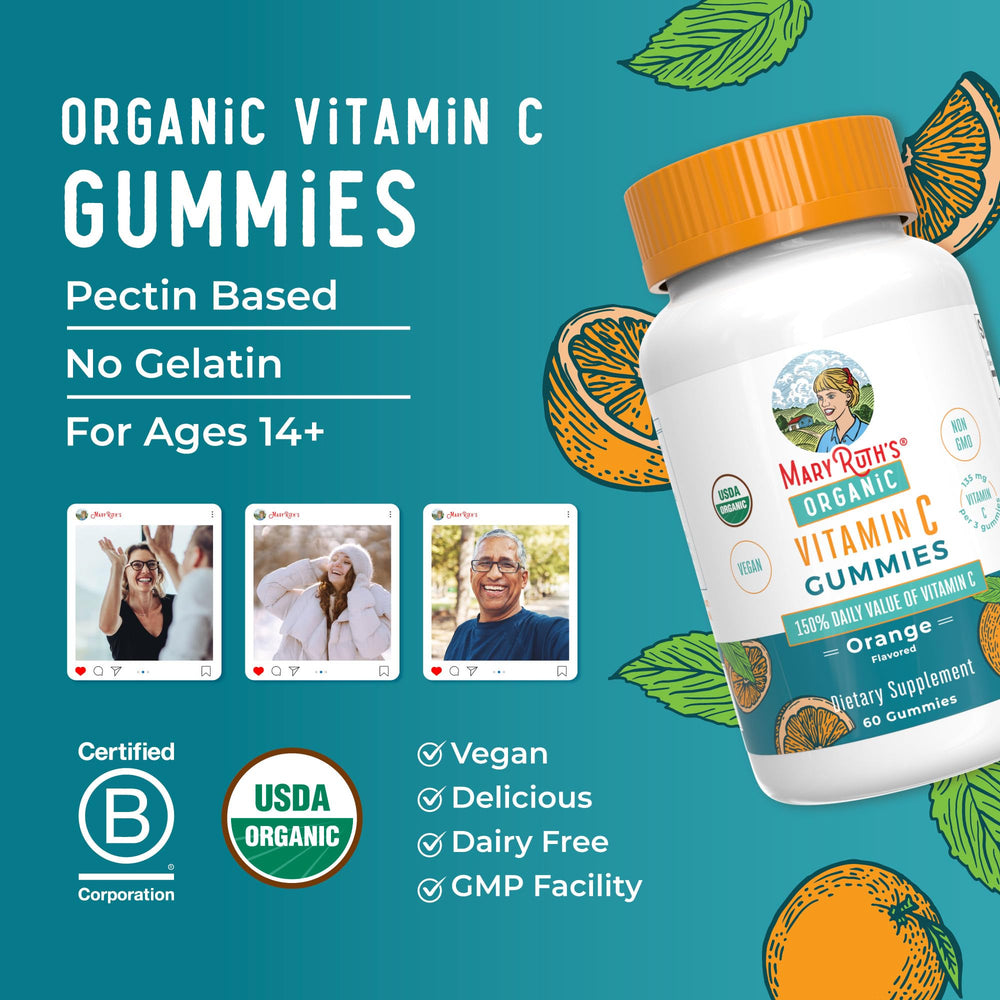 Dairy-free and gluten-free badges on MaryRuth Organics Vitamin C Gummies