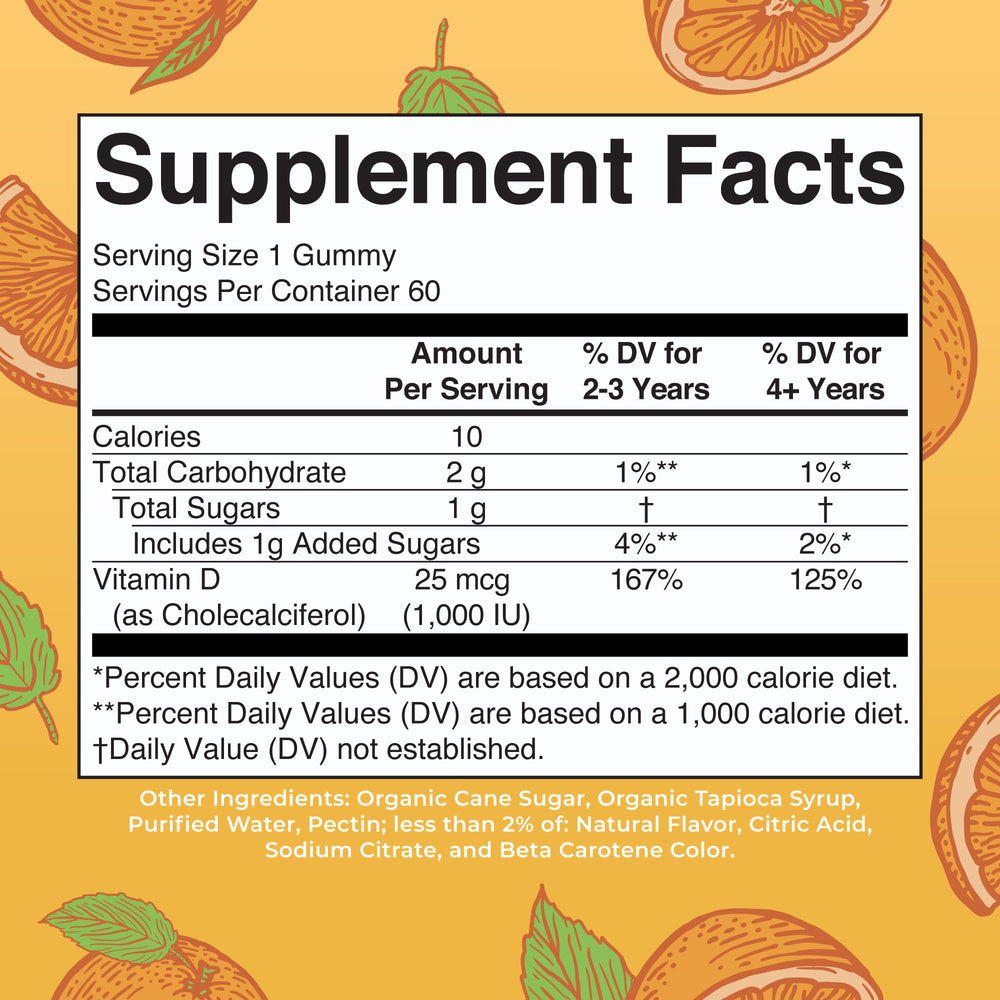 Close-up of orange Vitamin D3 gummies