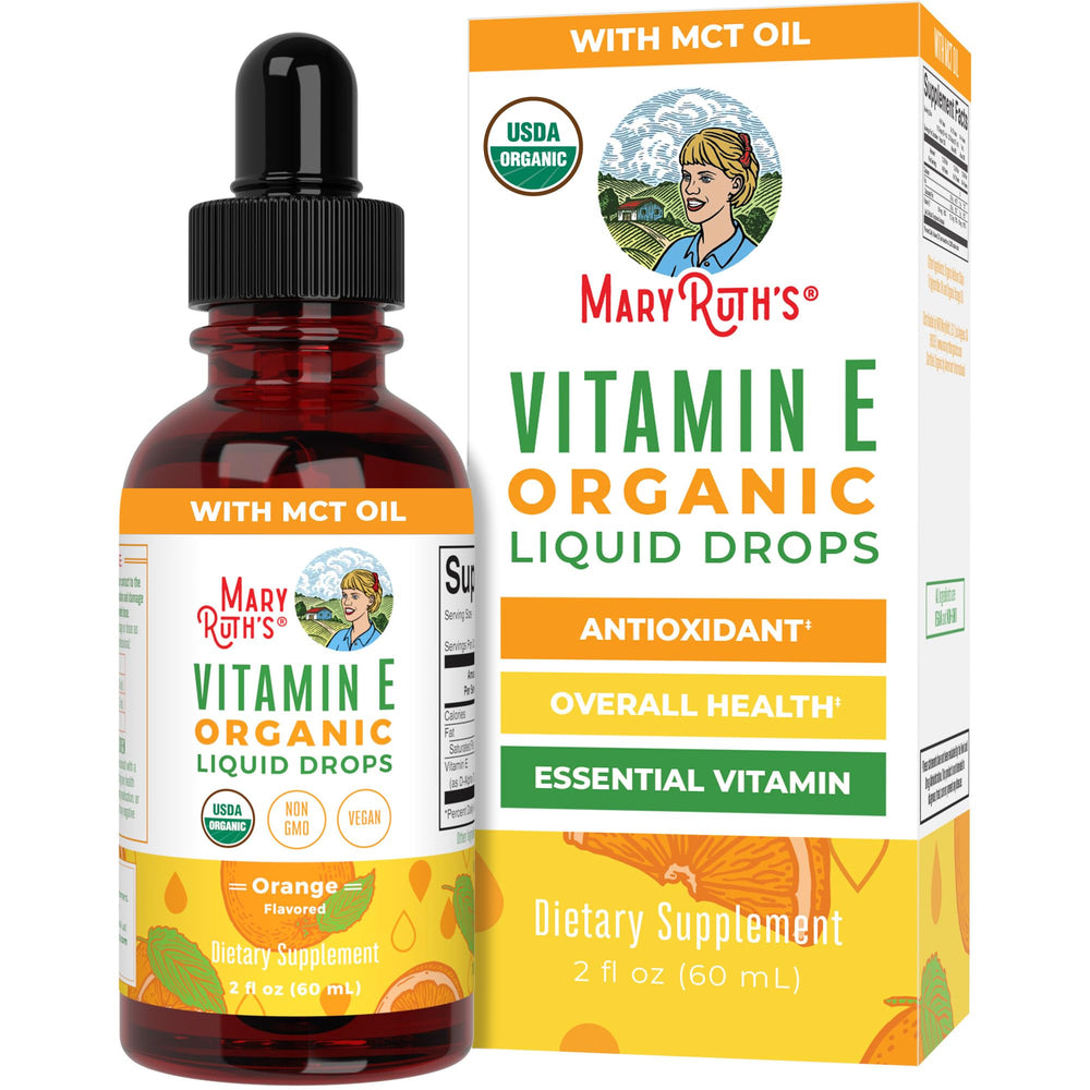 Front view of MaryRuth Organics Vitamin E Liquid Drops bottle
