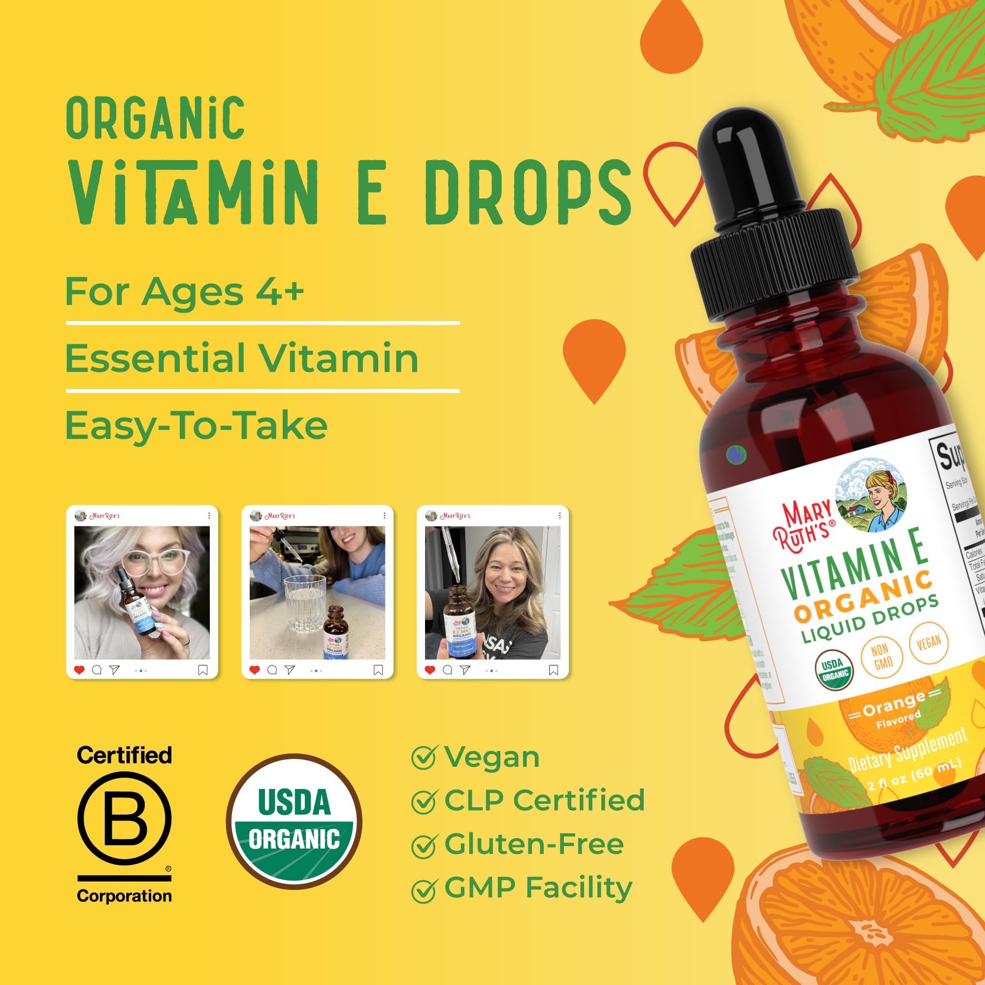 Boxed MaryRuth Organics Vitamin E Liquid Drops packaging