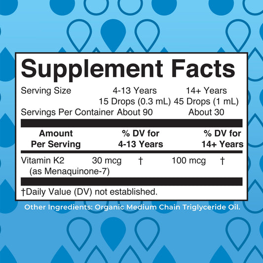 Label of MaryRuth Organics Vitamin K2 MK-7 liquid drops