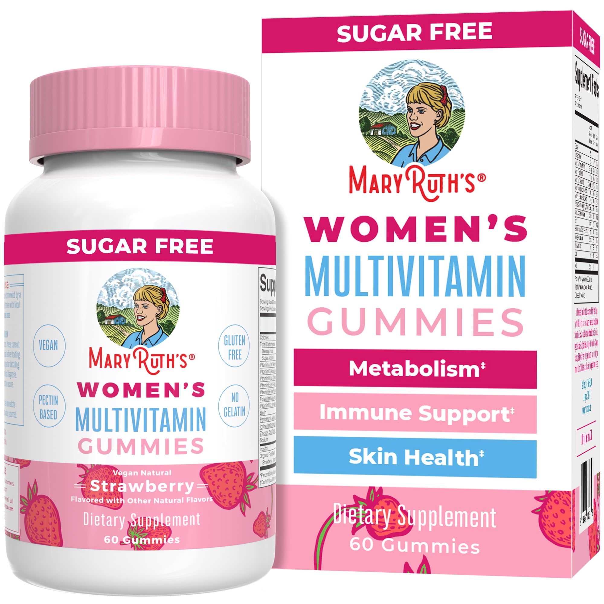 MaryRuth Organics Women's Immune Support Multivitamin Gummies bottle with strawberry flavored gummies
