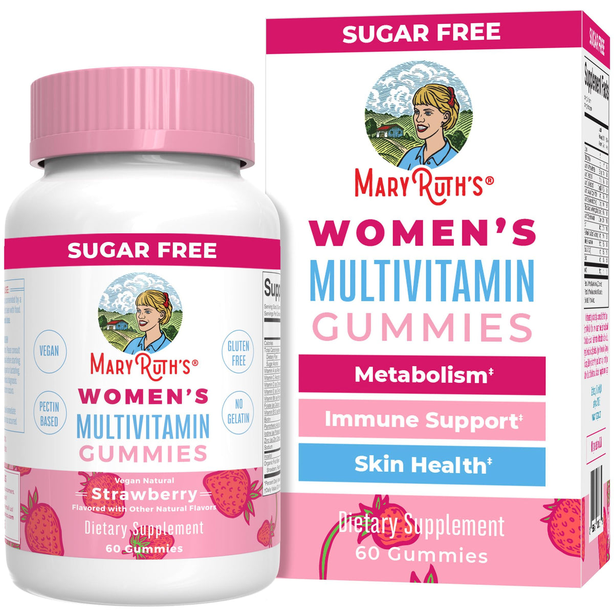 MaryRuth Organics Women's Immune Support Multivitamin Gummies bottle with strawberry flavored gummies