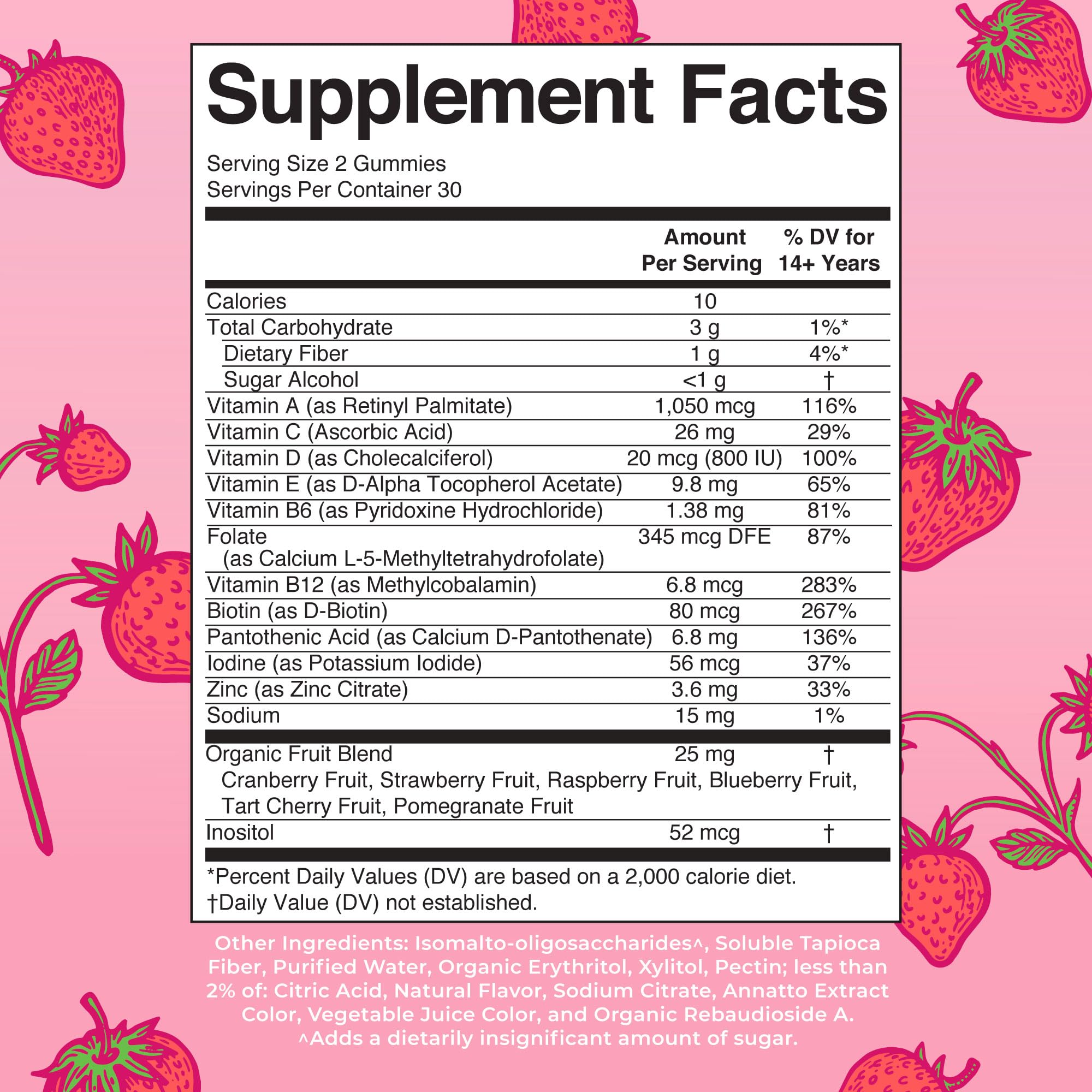Close up of strawberry flavored MaryRuth Organics gummy vitamins