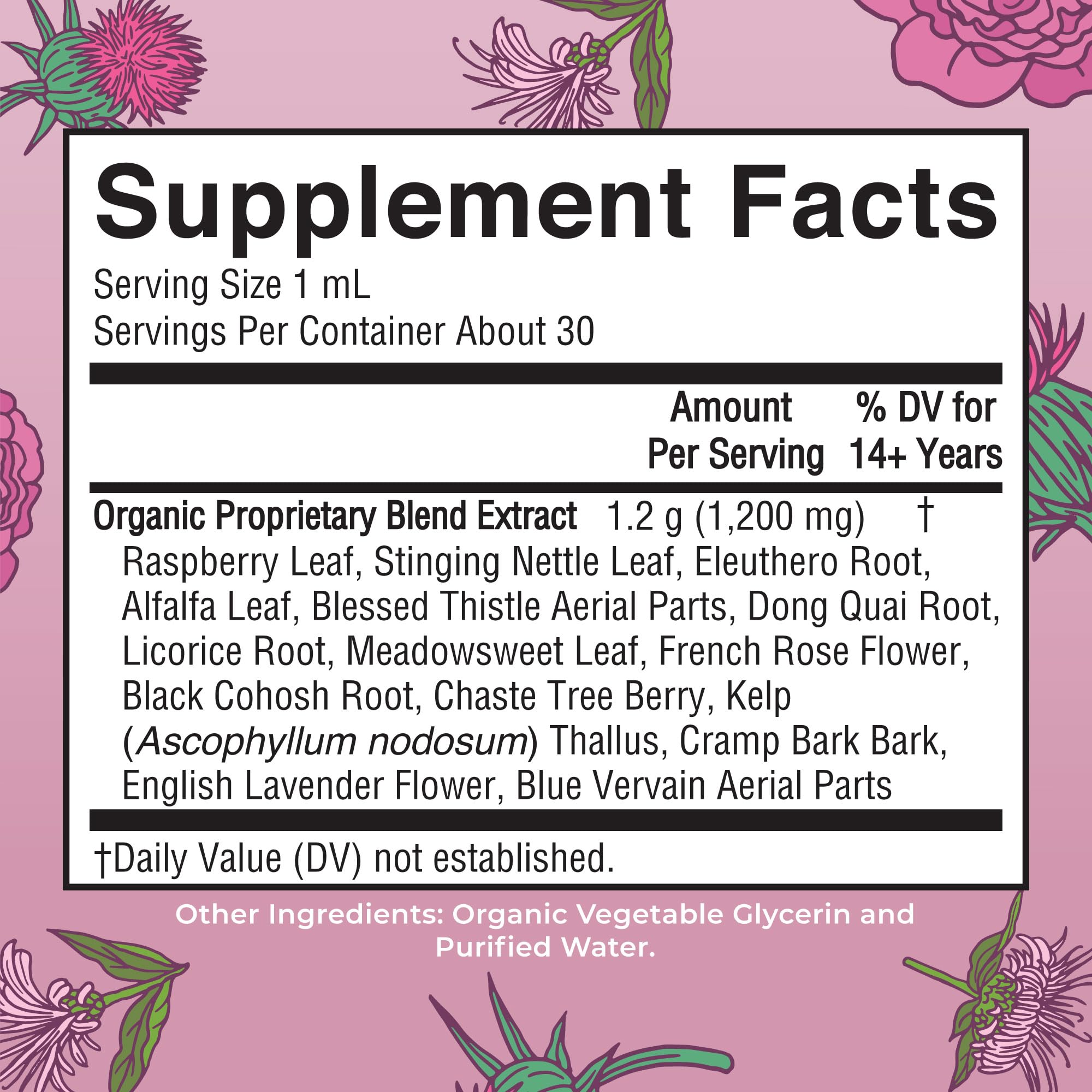 Close-up of ingredients list for MaryRuth Organic Drops