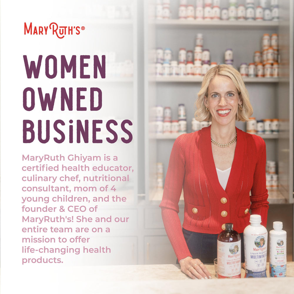 Lifestyle shot of MaryRuth Organics Women's Wellness Drops on a table