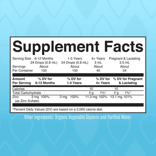 Ionic zinc drops with 3 mL serving (4 pumps)