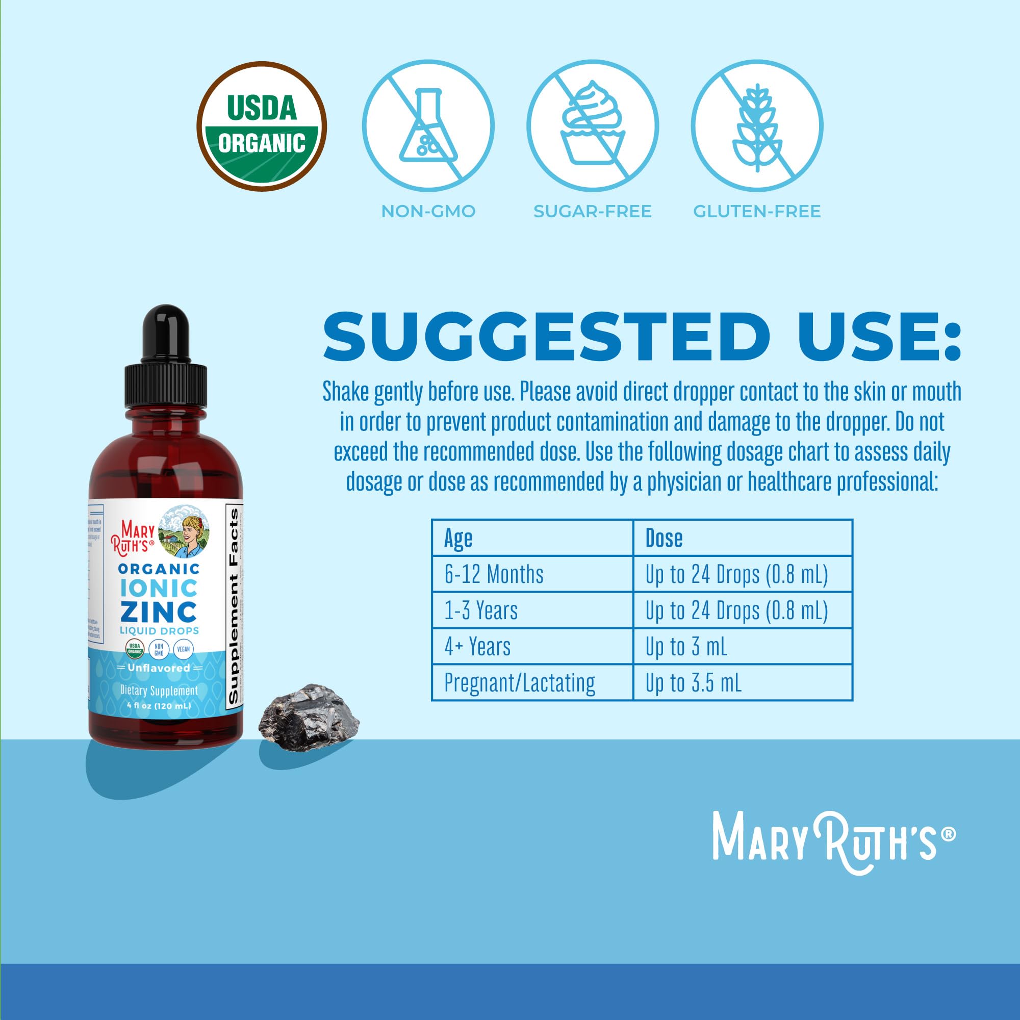 Vegan and gluten-free zinc supplement label