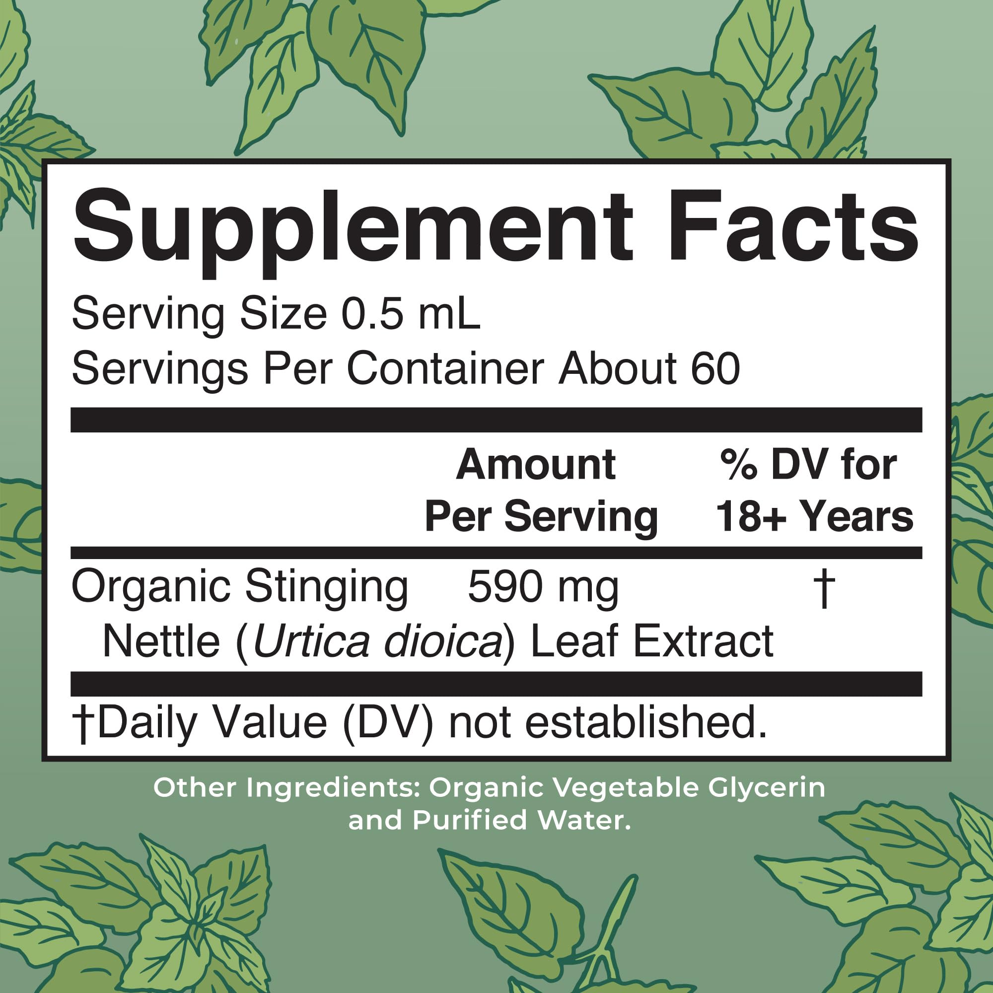 Back view of MaryRuth Stinging Nettle bottle showing label