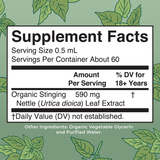 Back view of MaryRuth Stinging Nettle bottle showing label