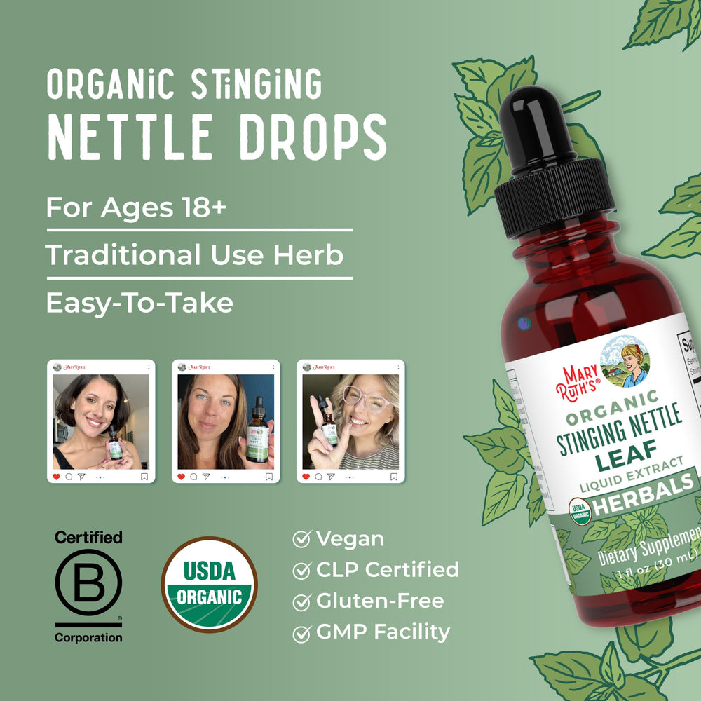 Lifestyle image of a person using MaryRuth Nettle drops