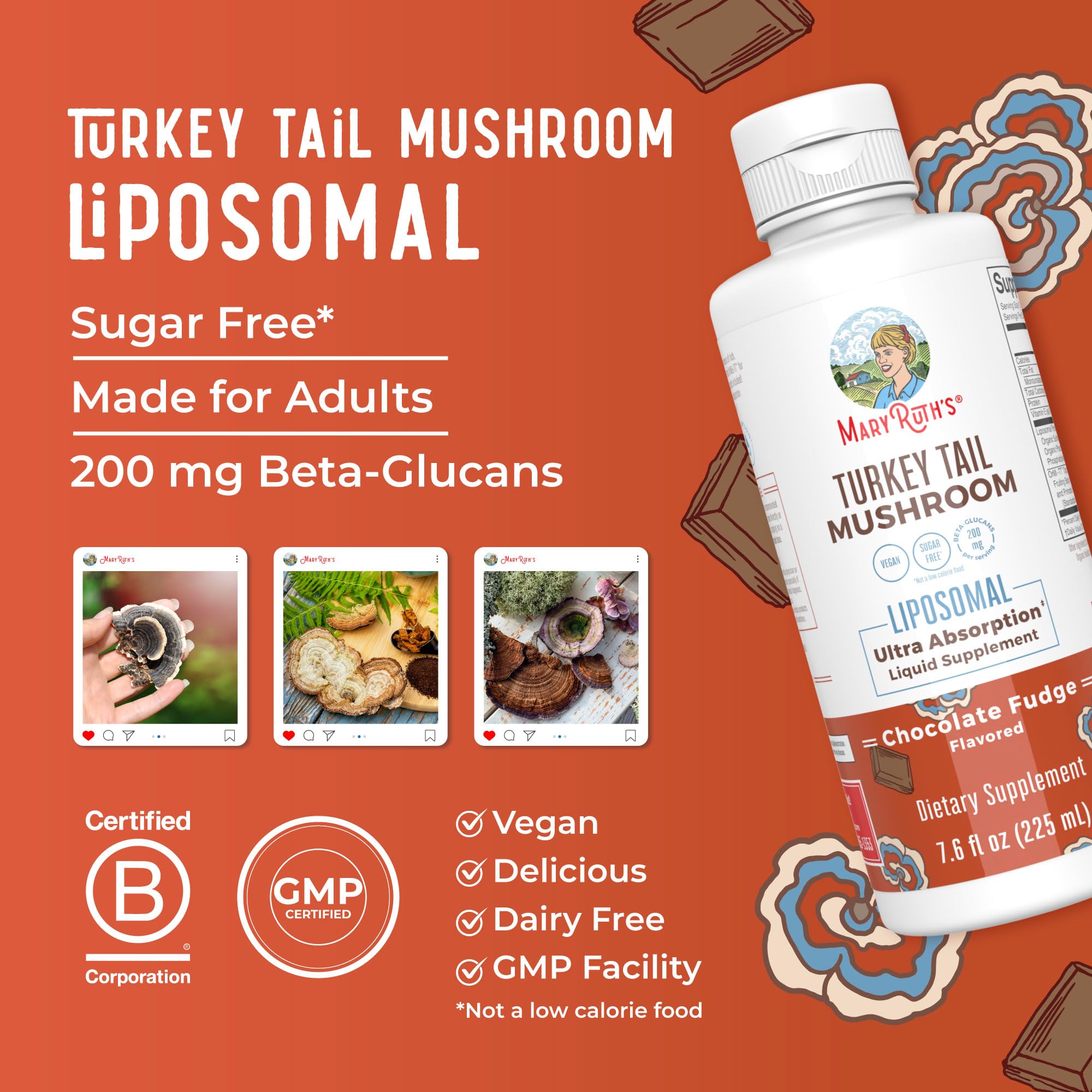 Chocolate fudge-flavored liquid Turkey Tail liposomal supplement