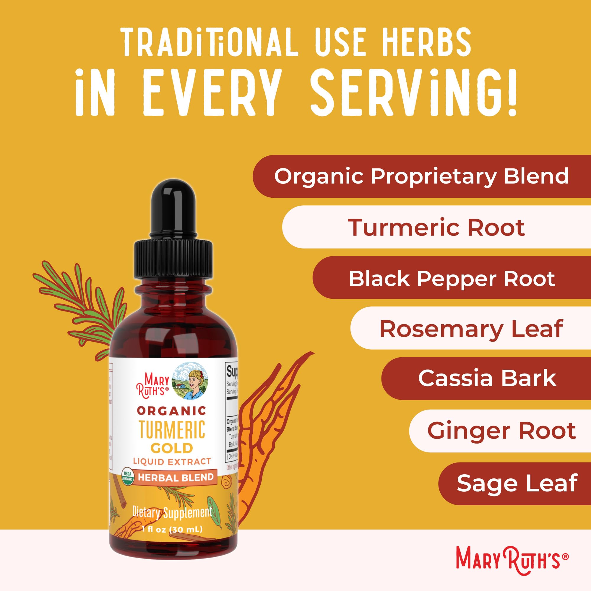1 oz bottle size of MaryRuth Turmeric Gold Liquid Drops