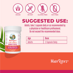Close-up of MaryRuth's 3-in-1 Daily Health Probiotics bottle