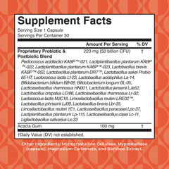 Label showing 50 Billion CFU and 23 probiotic strains