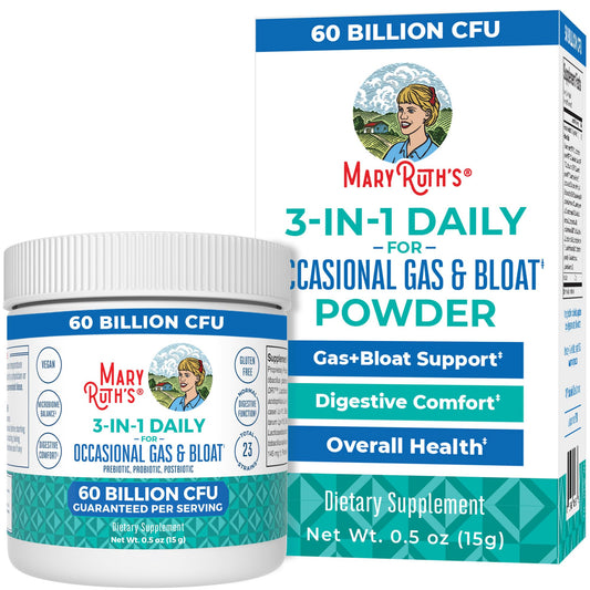 MaryRuth’s 3-in-1 Gas & Bloat Probiotic Powder bottle label