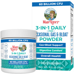 MaryRuth’s 3-in-1 Gas & Bloat Probiotic Powder bottle label