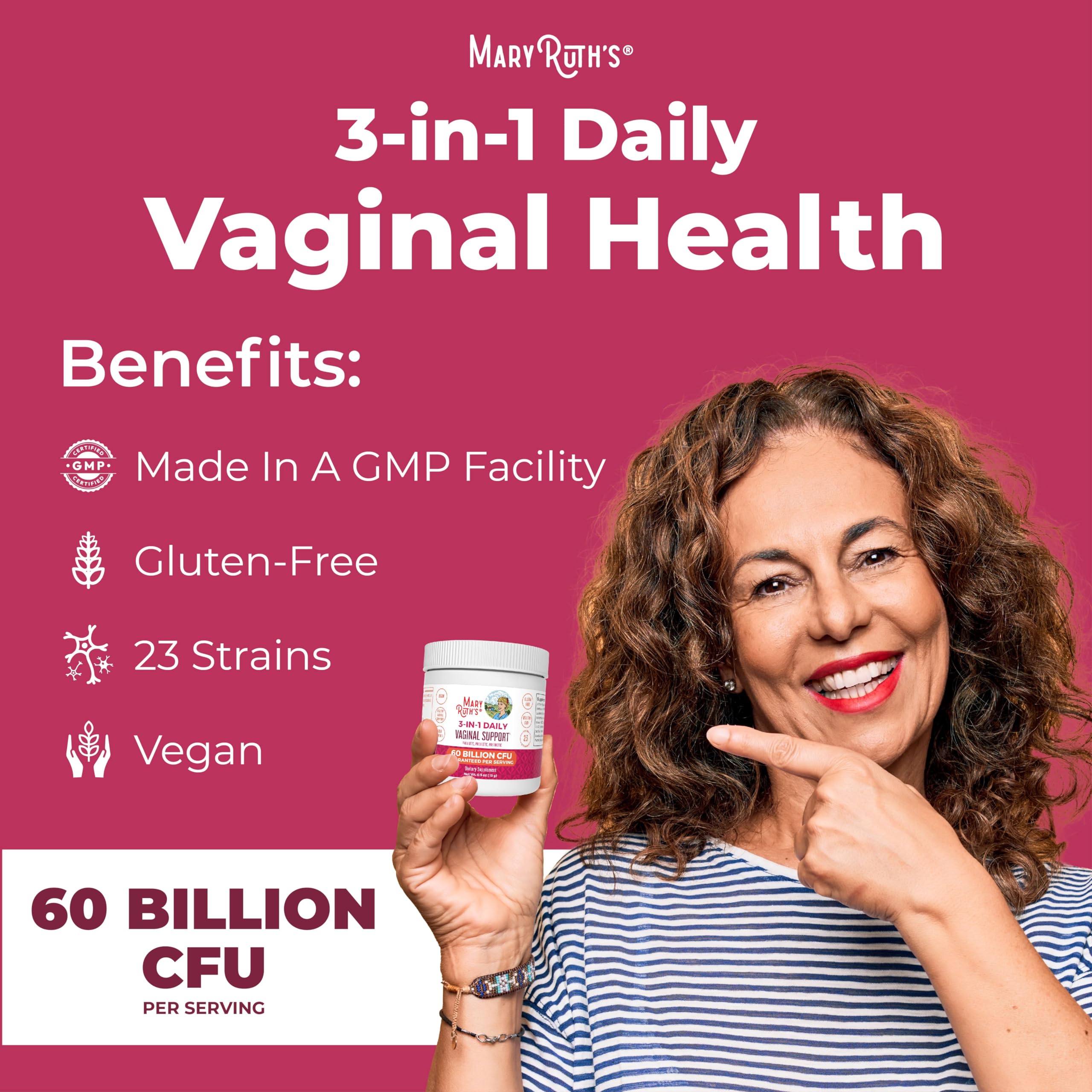 Women-focused vaginal health probiotic with gut support