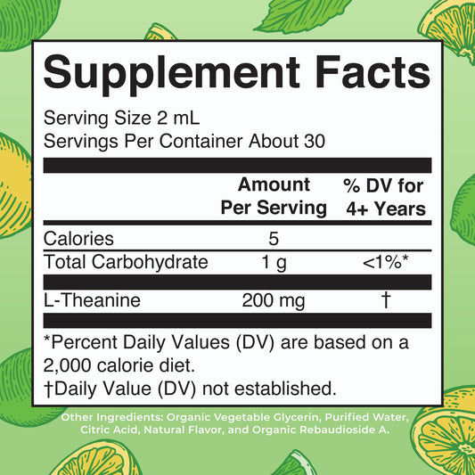 Dropper dispensing lemon-lime L-Theanine liquid drops