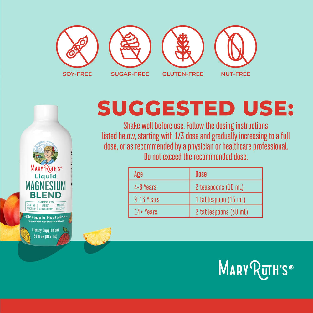 MaryRuth's Liquid Magnesium bottle angled to show 30 oz size