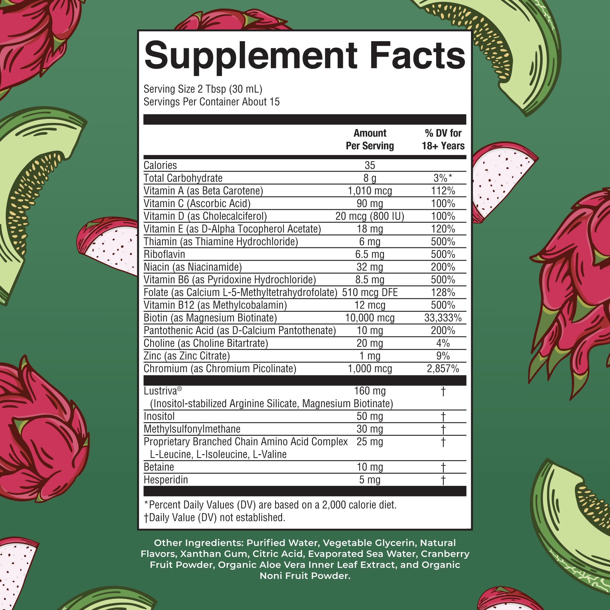 Bottle with Lustriva and Biotin 10000mcg on label