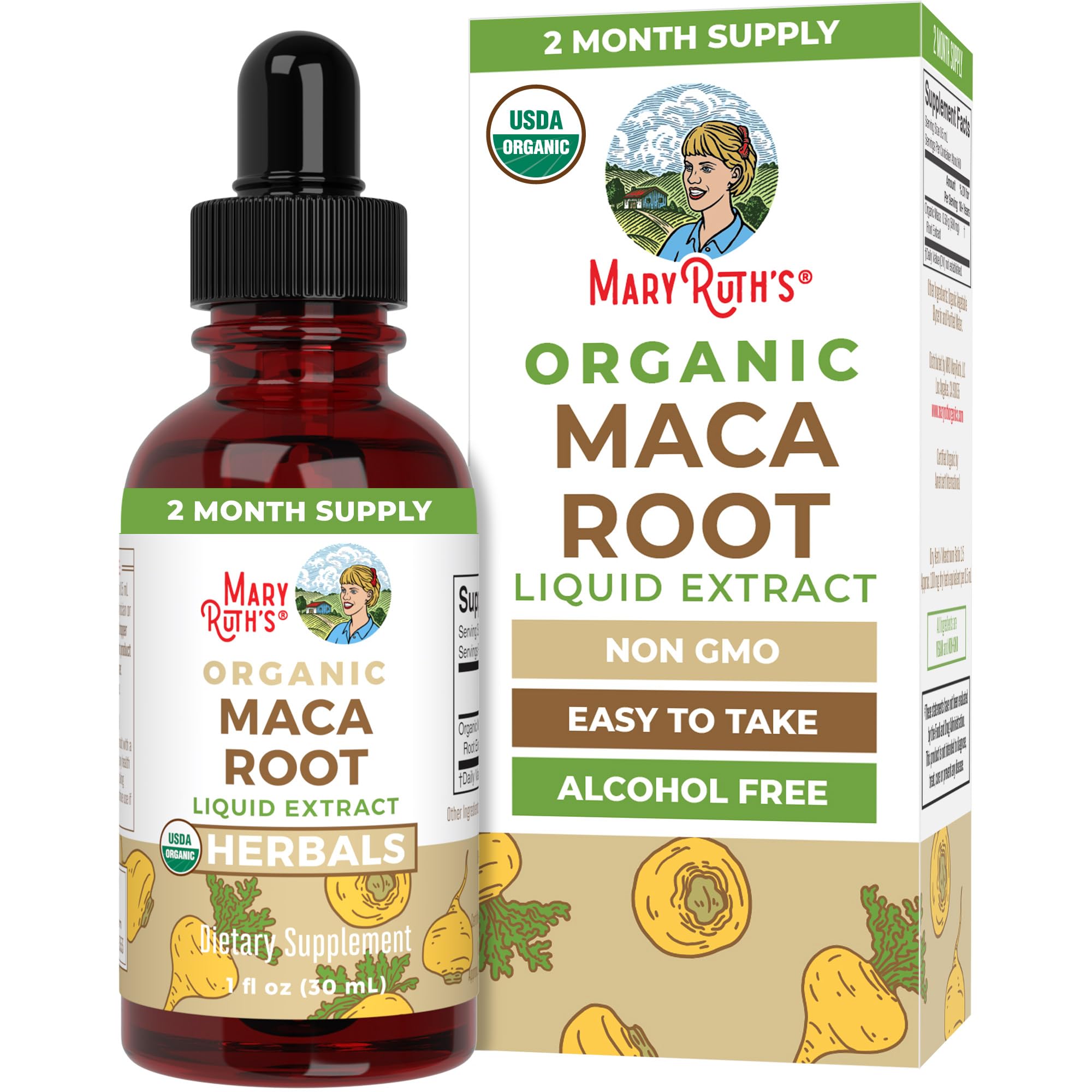 Front view of MaryRuth's Maca Root Liquid Drops bottle