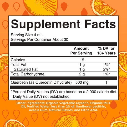 Front view of MaryRuth Quercetin Liquid Drops bottle with dropper