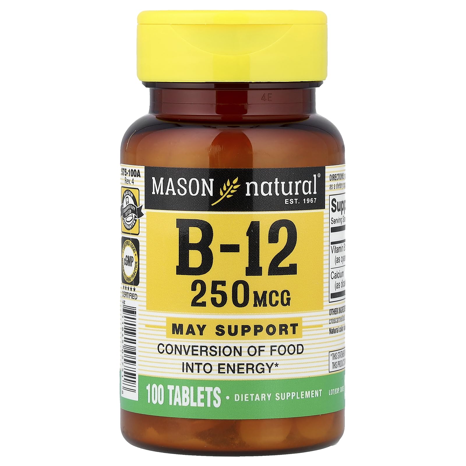 Mason B12 250mcg tablets bottle close-up