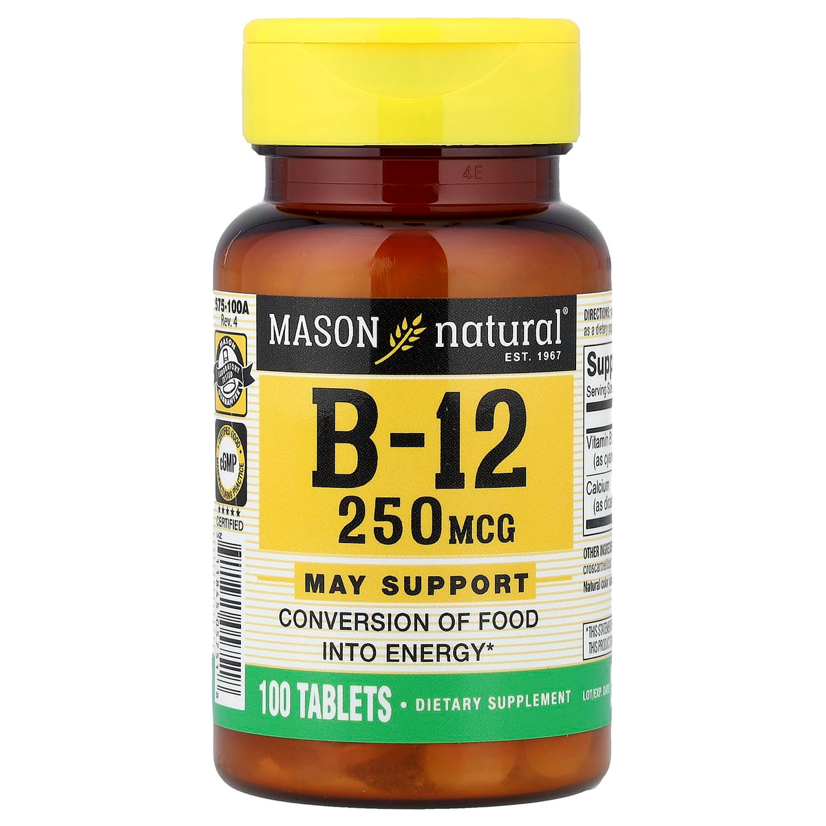 Mason B12 250mcg tablets bottle close-up