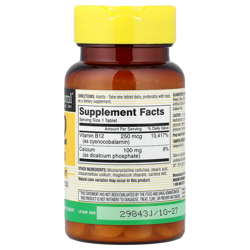 Mason B12 250mcg tablets packaging and bottle