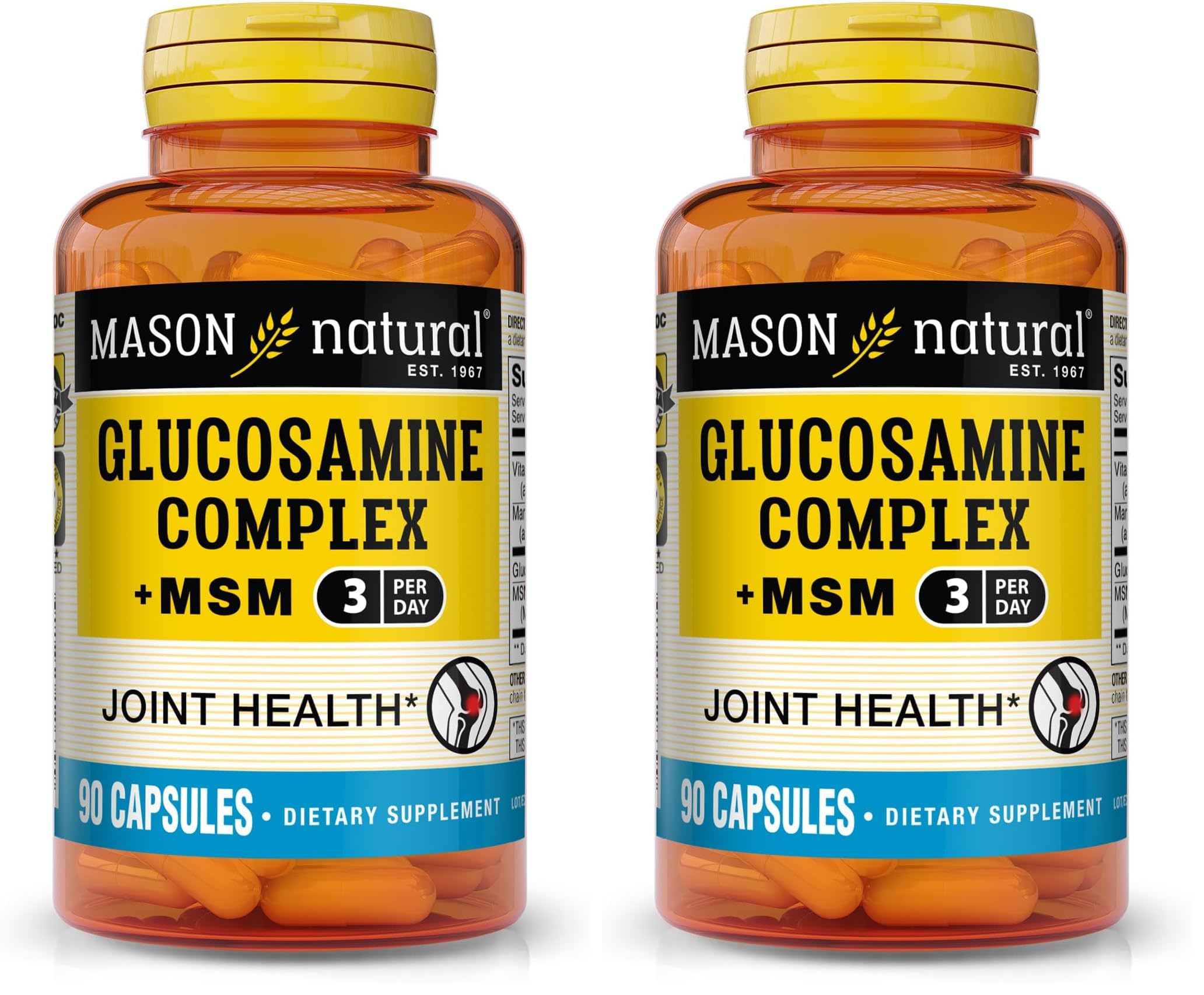 Front view of Mason Natural Glucosamine Complex + MSM with Vitamin C bottle (pack of 2)
