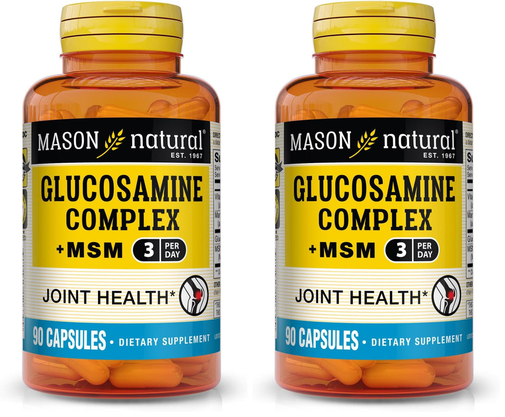 Front view of Mason Natural Glucosamine Complex + MSM with Vitamin C bottle (pack of 2)