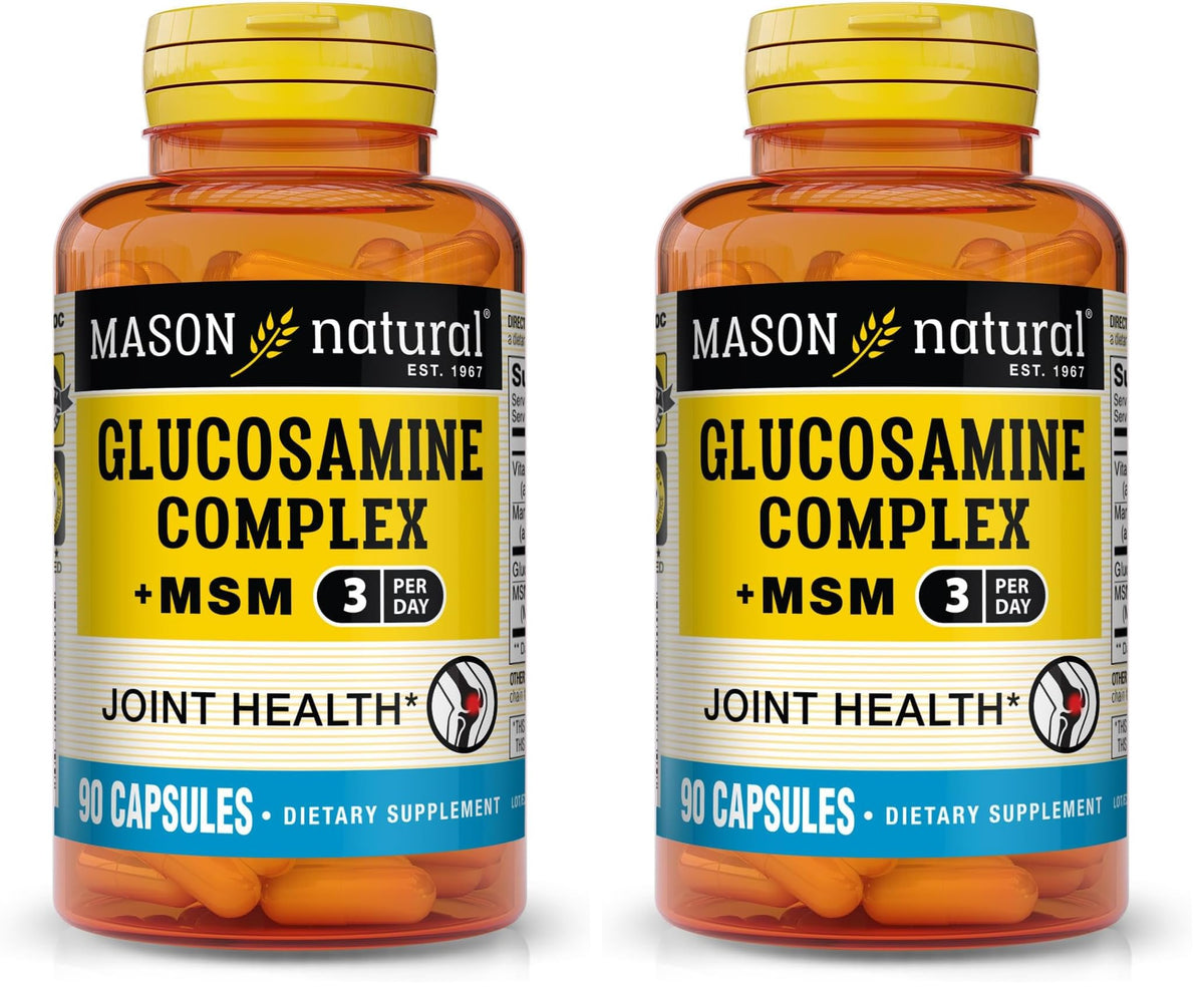 Front view of Mason Natural Glucosamine Complex + MSM with Vitamin C bottle (pack of 2)