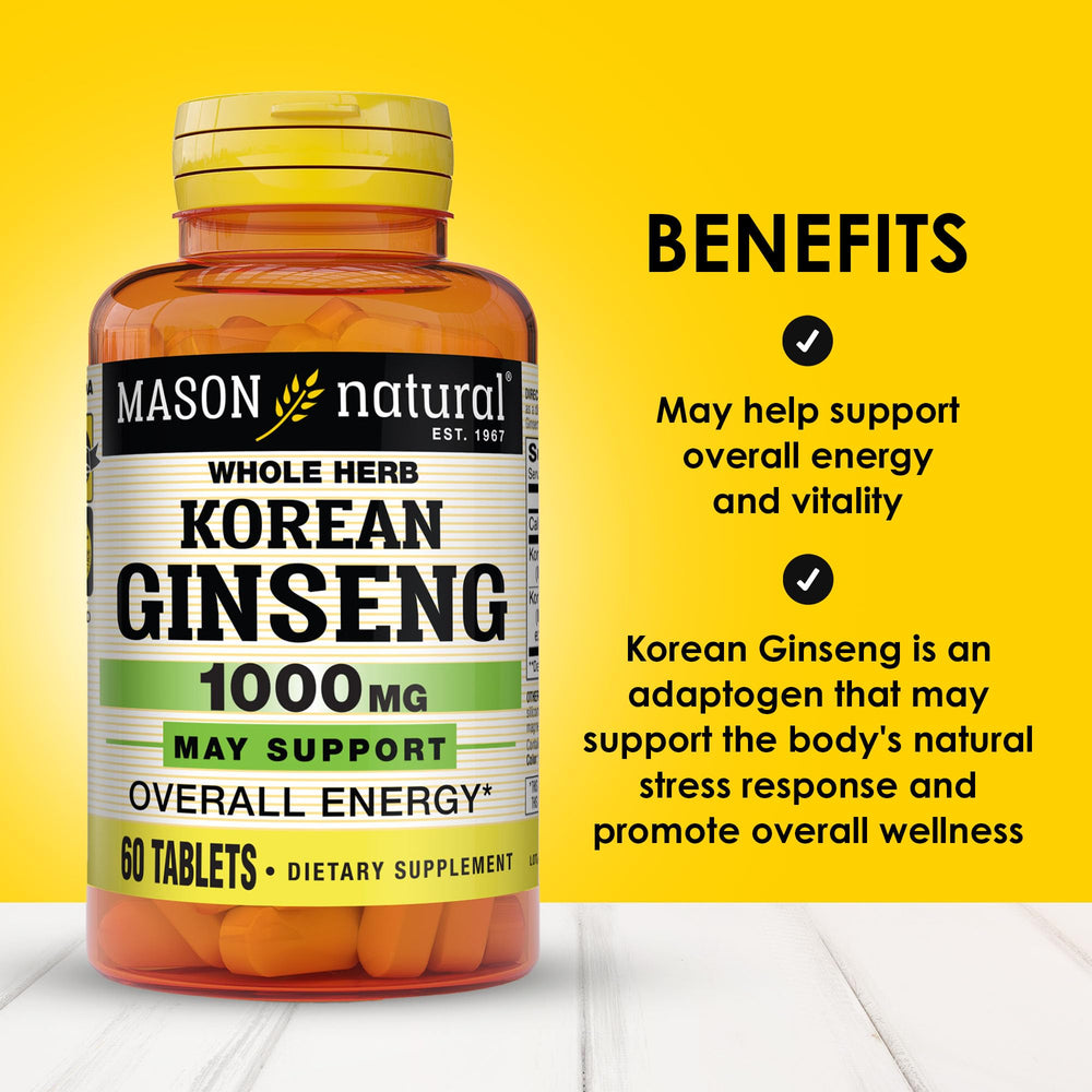 Supplement facts panel for Mason Natural Korean Ginseng
