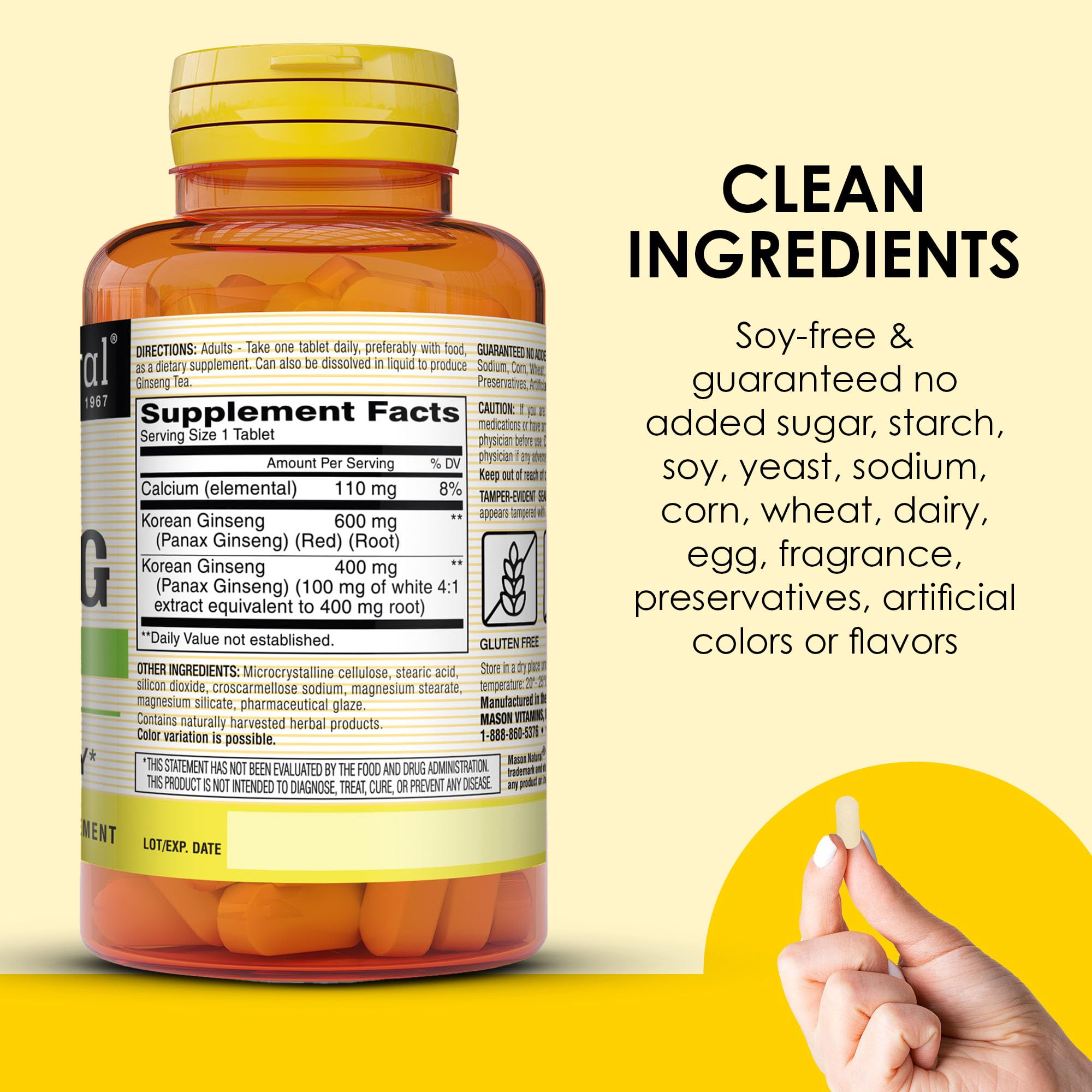 Calcium and ginseng ingredients highlighted on label