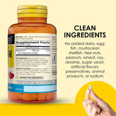 Magnesium tablets in bottle close-up