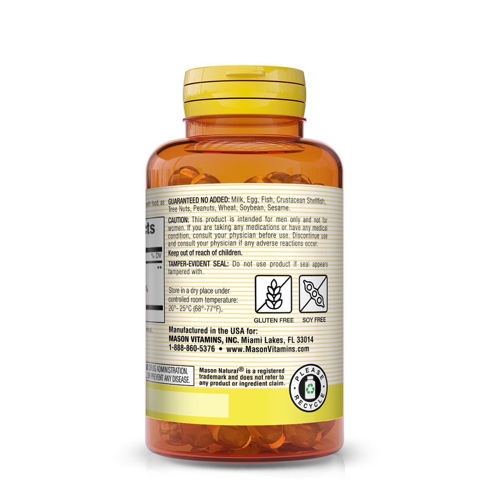 Close-up of Mason Natural Saw Palmetto 500 mg capsules