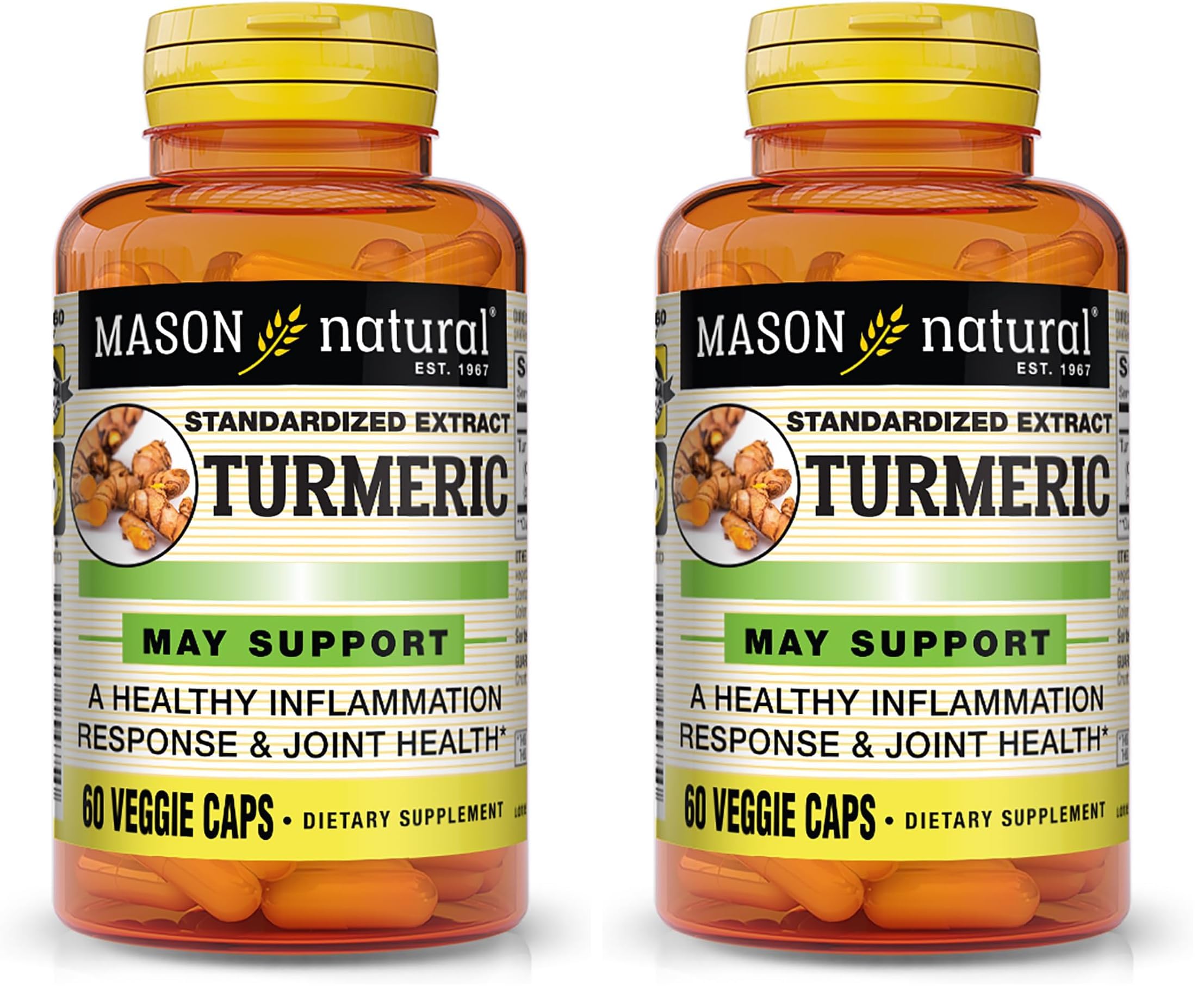 Front label of Mason Natural Turmeric 500 mg bottle (pack of 2)