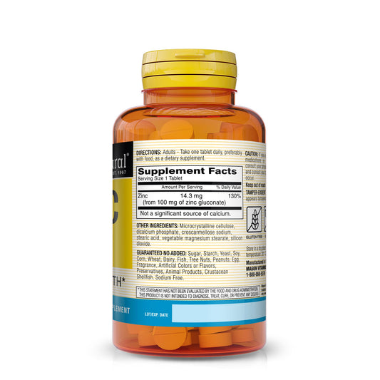 Mason Natural Zinc 100 mg 100 tabs label