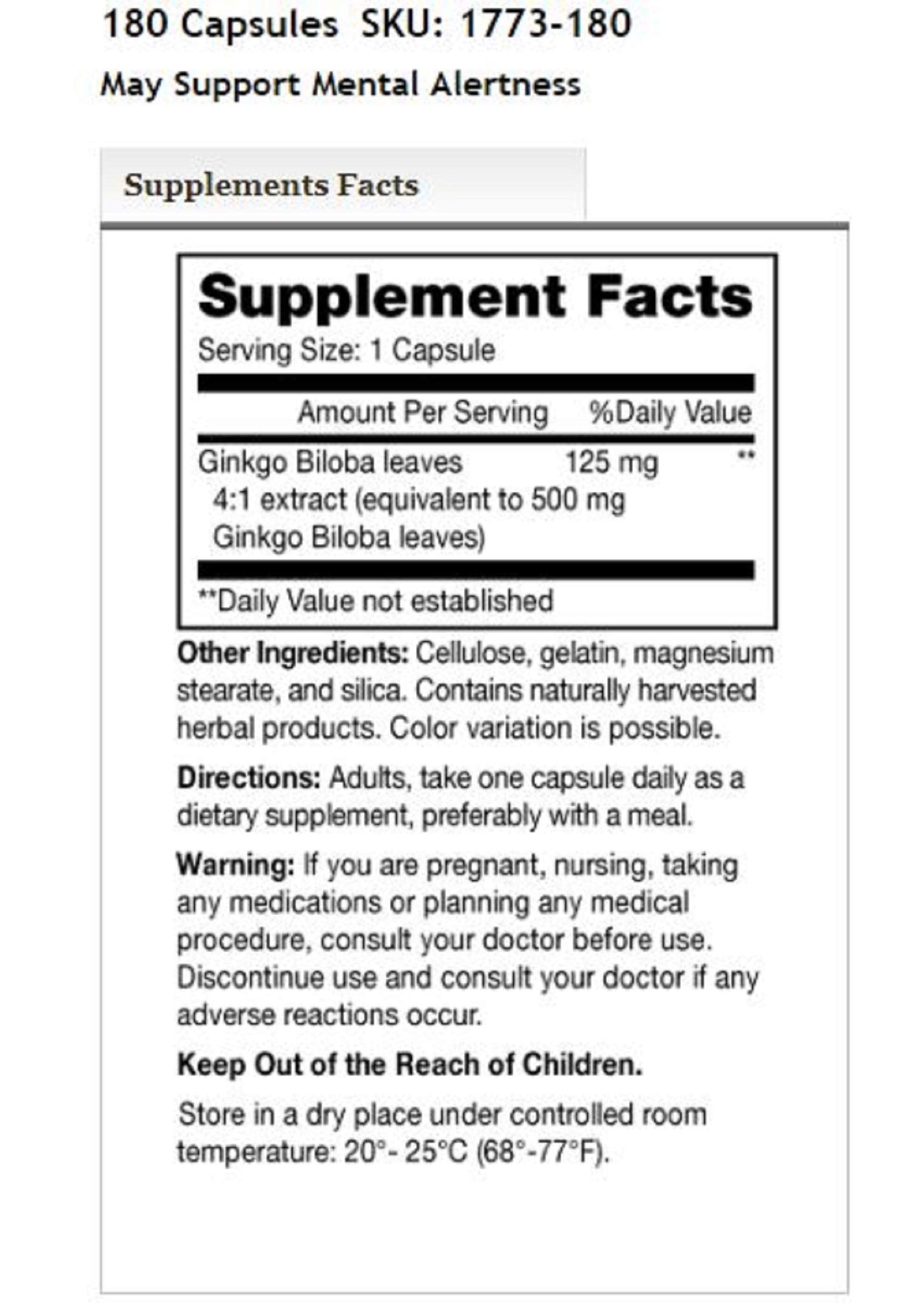 Mason Vitamins Ginkgo Biloba 500 mg – 180 capsules per bottle, 2 bottles (360 capsules) – product image 2