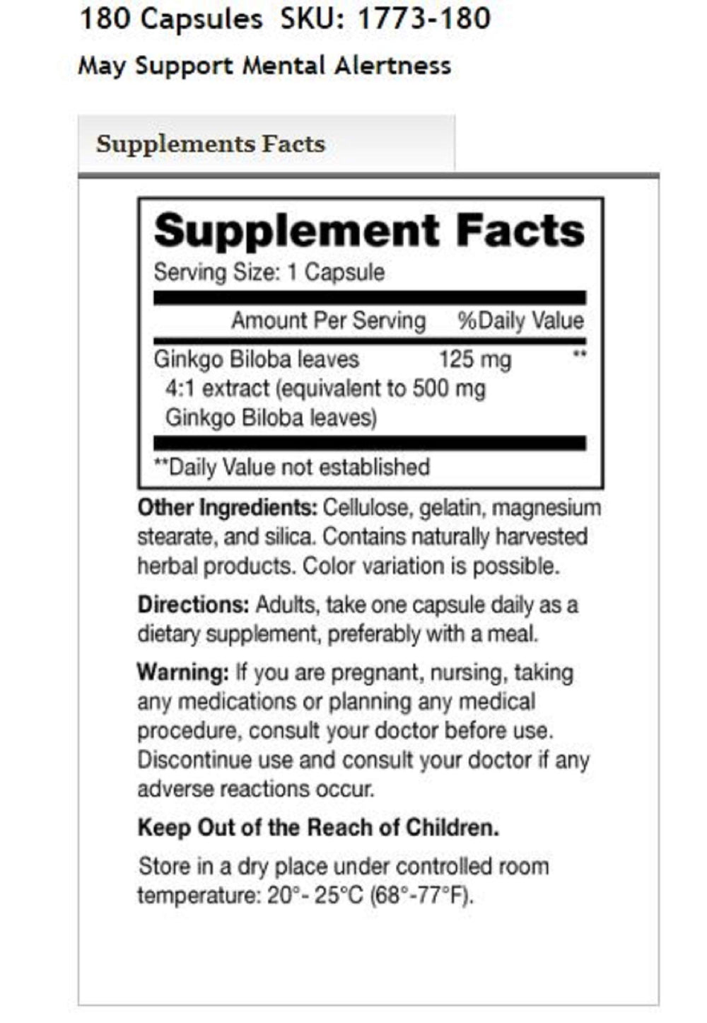 Mason Vitamins Ginkgo Biloba 500 mg – 180 capsules per bottle, 2 bottles (360 capsules) – product image 2