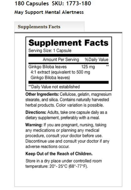 Mason Vitamins Ginkgo Biloba 500 mg – 180 capsules per bottle, 2 bottles (360 capsules) – product image 2