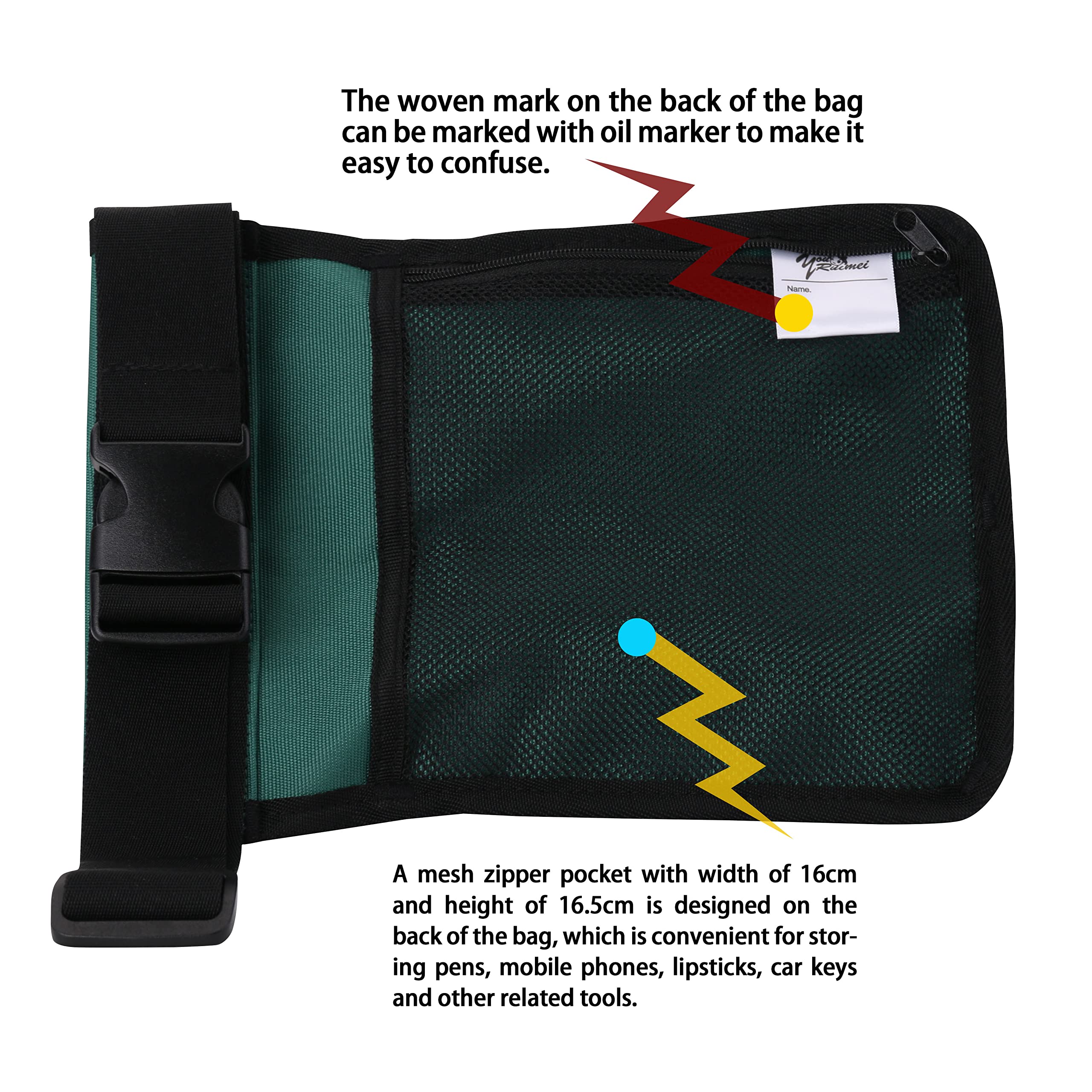 Back zipper pocket for keys and small items with logo area