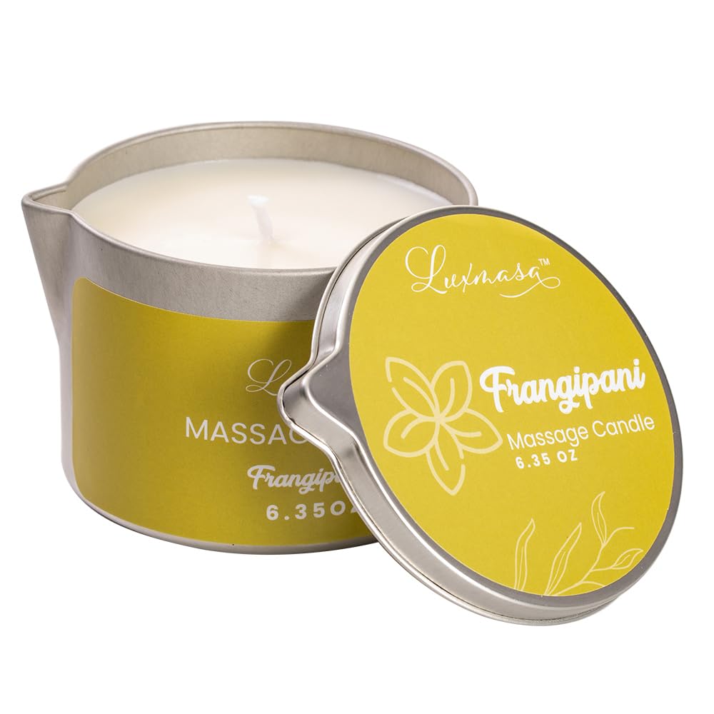 Massage candle for body treatment with jojoba oil and frangipani scent