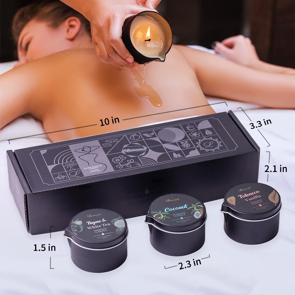 LUXMASA massage oil candle 3-pack tobacco vanilla scent