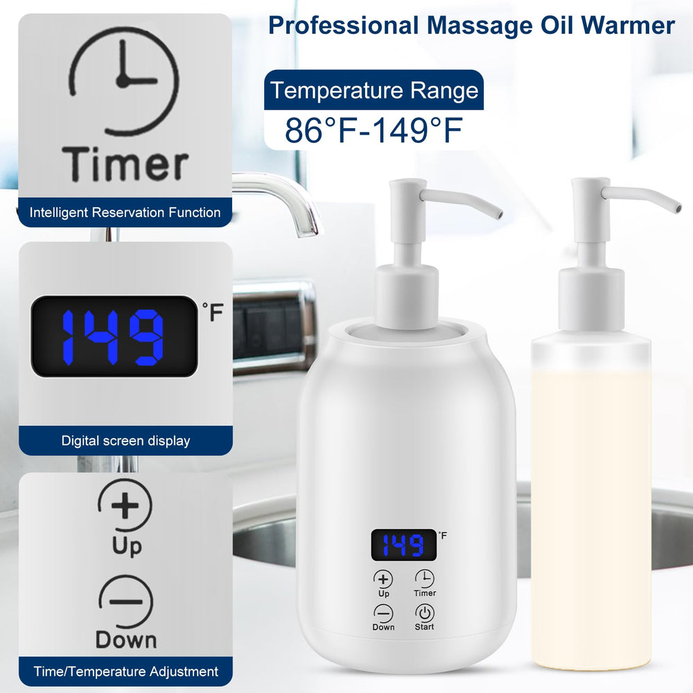 Spa setup featuring oil heater warmer in white