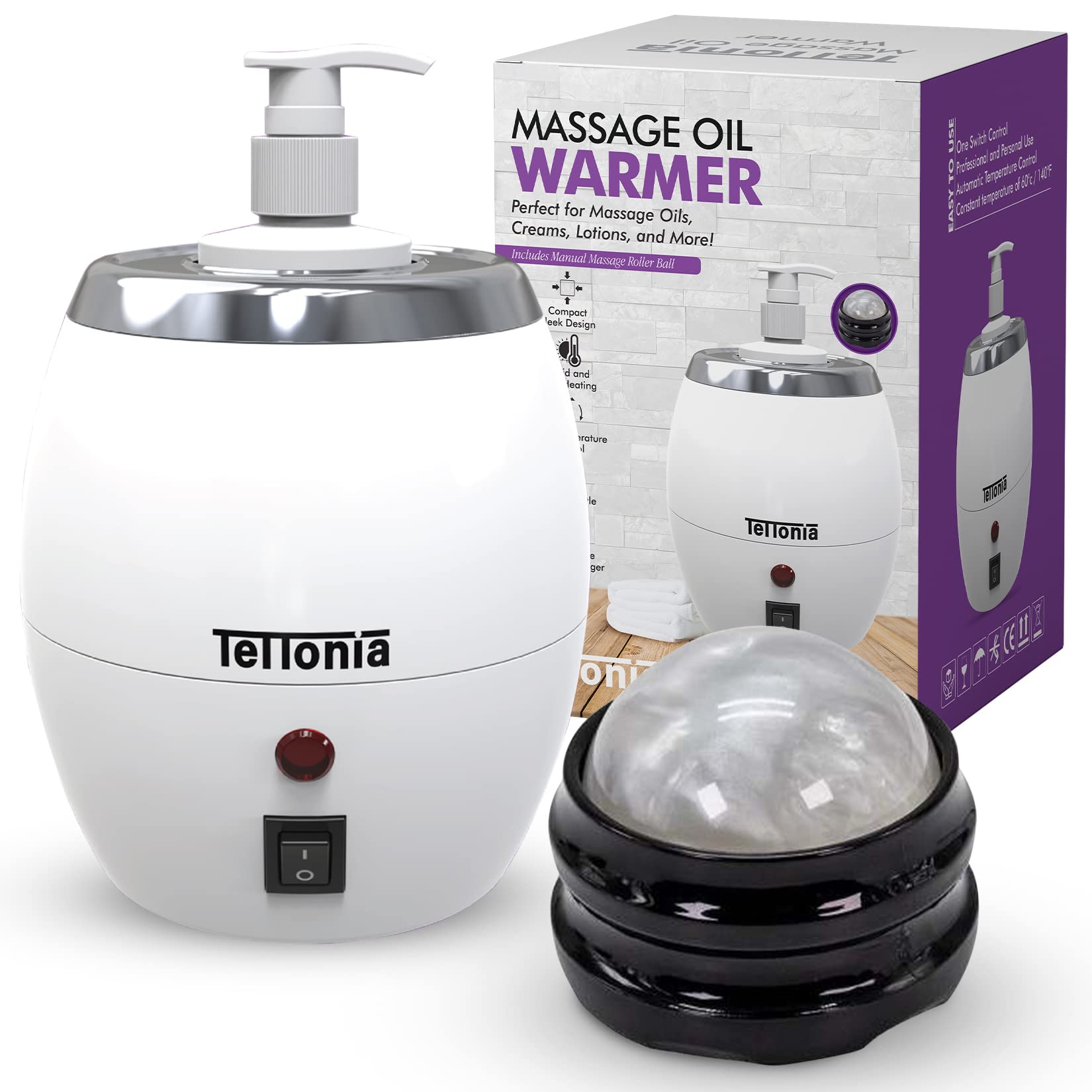 White Pearl Massage Oil/Lotion Warmer with 8oz bottle