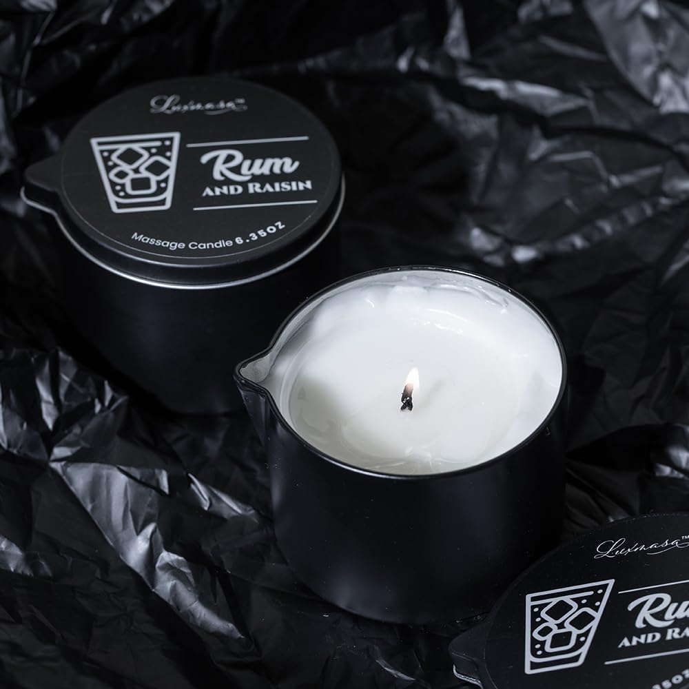 Candle with warm massage oil ready for skin application
